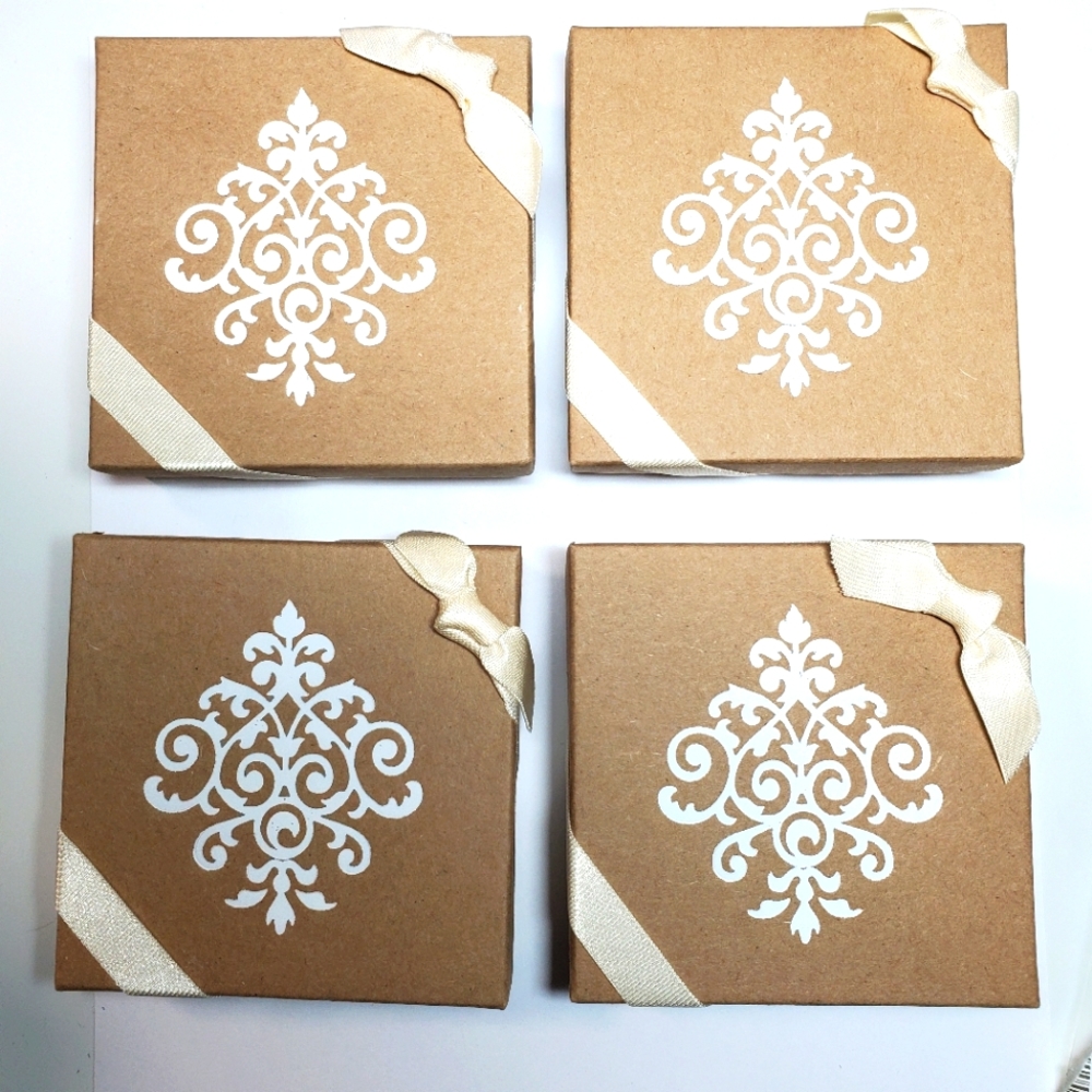 Elegant Cream Ribbon Jewelry Gift Box for Necklaces - Set of 4